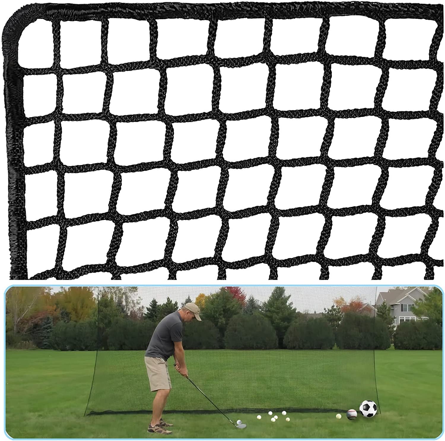 Golf Practice Net Golf Ball Hitting Netting(Net Only), Heavy Duty Nylon Golf Sports Netting Barrier Nets 10X10Ft/10X15Ft/10X20Ft/10X25Ft/10X30Ft/10X40Ft